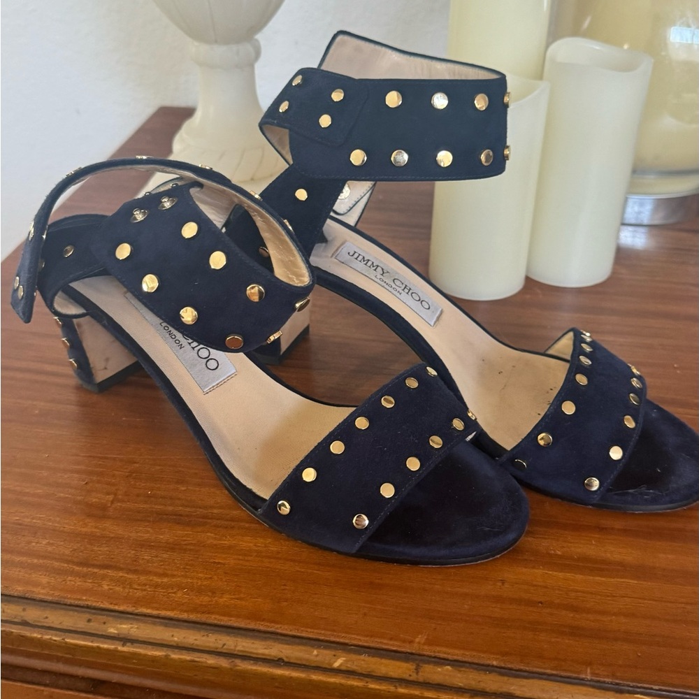 Jimmy Choo Navy Suede GHW Sandals
